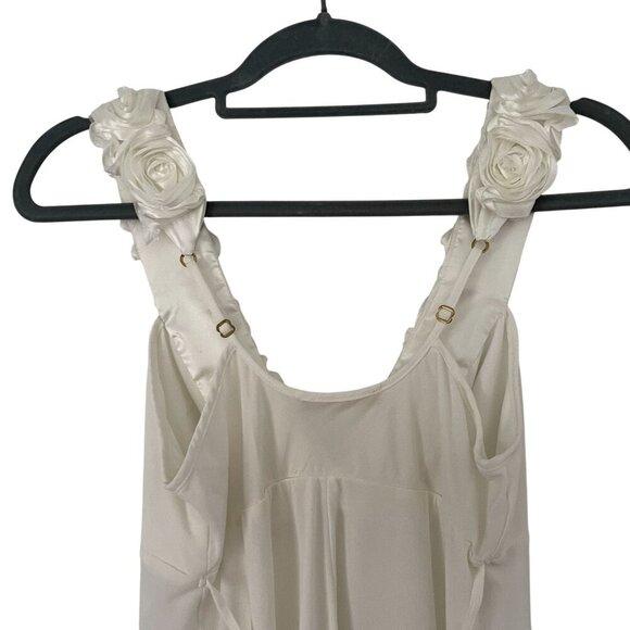 Flora Nikrooz S Chiffon Satin Nightgown Rosette Strap Back Tie Bridal Negligee - Picture 5 of 8